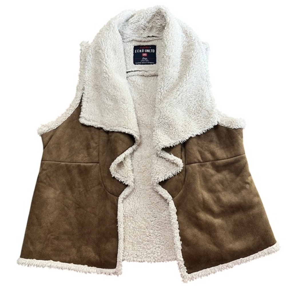 ECKO UNLTD Faux Suede Sherpa Shearling‎ Vest– Brown/Cream Size L